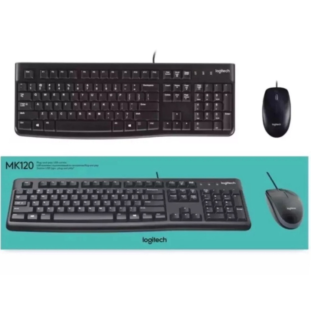 Logitech MK120 Plug & Play USB Corded Standard Keyboard & Mouse Combo Black